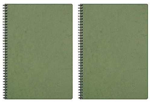 Clairefontaine 781423C Agebag Spiralbuch (DIN A4, 21 x 29,7 cm, 50 Blatt, kariert, Doppelspiralbindung, praktisch für unterwegs, robust und belastbar) 1 Stück grün (Packung mit 2)