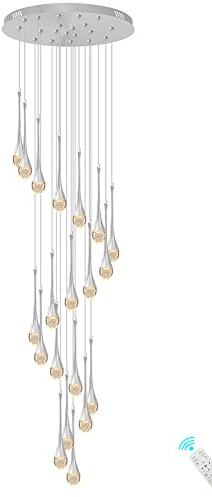 138/350cm Silber Kronleuchter,20 Lichter,Wendeltreppe Hängelampe,Kristall | Lampara de Wohnzimmer Decke Kristall Kronleuchter Foyer Eingang Pendelleuchte Regentropfen Blase LED 2700–6000K Dimmbar.