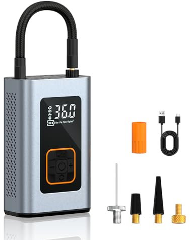 Pumteck Bike Pump Tyre Inflator Portable Electric Cordless Bicycle Pump Rechargeable 4000mAh Battery 150PSI Air Compressor with LED Lights, Digital Screen for Car Motorcycle Bike Ball