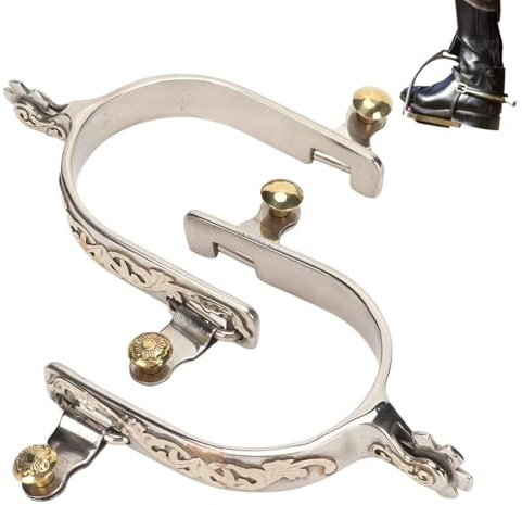 Cyrank Speroni per Cavallo, Speroni in Acciaio Inossidabile Speroni Stile Cowboy Occidentale Speroni Occidentali Speroni per Stivali da Cavallo con Intaglio di Fiori Sperone Occidentale per Equestre