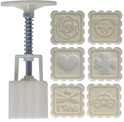 Månkakformar set, 7 stycken, 50 g, handpress, kakform, tamponger, månkakformar, justerbar tjocklek, dekoration, handpress, kakform