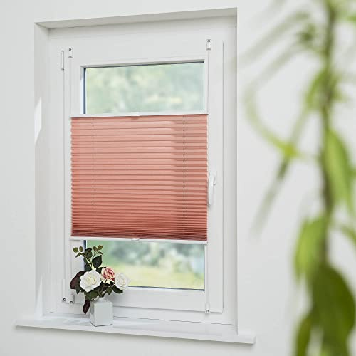 Klemmfix-Plissee mit Crush-Struktur, Lichtschutz, Sichtschutz, verspannt, ohne Bohren oder Schrauben, Breite: 60 cm/Länge: 130 cm, Koralle