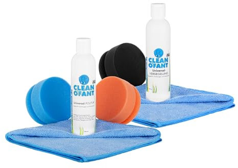 CLEANOFANT Politur & Versiegelung Set mit Zubehör | für Lack GFK Gelcoat Chrom Folie | Zum Polieren & Versiegeln von Wohnwagen Wohnmobil Caravan