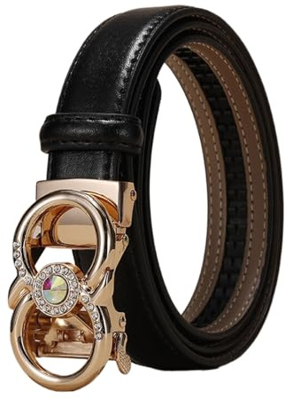 WRJAHCG Damengürtel Ratsche Verstellbarer, Gürtel Damen Schmal Modischer 24mm, Schwarz Lässig Ledergürtel mit Automatischer Schnalle aus Legierung mit Hohlem Muster