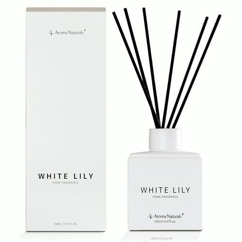 Aroma Naturals Duftstäbchen Raumduft 150ml Weiße Lilie, Raumduft Stäbchen Natürlicher und Langlebiger mit 6 stück Rattanstäbchen, für Wohnzimmer, Schlafzimmer, Bad, Arbeitszimmer