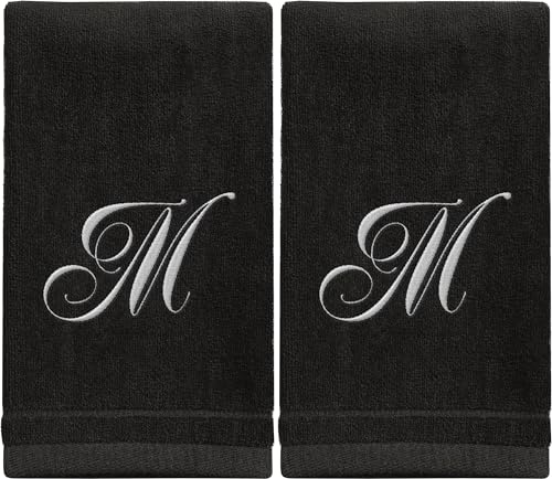 Personalisierte Handtücher mit Initiale für Fingerspitzen, 28 x 45 cm, weiße Stickerei auf schwarzem Handtuch, Moderne monogrammierte Handtücher, tolles personalisiertes Geschenk für Frauen, Lehrer