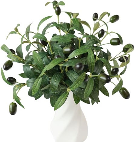 Mizii Künstliche Olivenzweige – 27,9 cm künstliche Olivenzweiggirlande mit seidengrünen Blättern und Beeren für Vasenfüller, Tischdekoration, 10 Stück