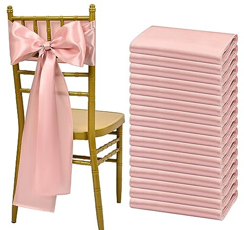 Showgeous Lot de 60 nœuds de Chaise en Satin doré Rose pour décoration de Chaise pour réception de Mariage, Rubans de Chaise pour Banquet, fête, fête prénatale, événement (Or Rose, 18 x 275 cm)
