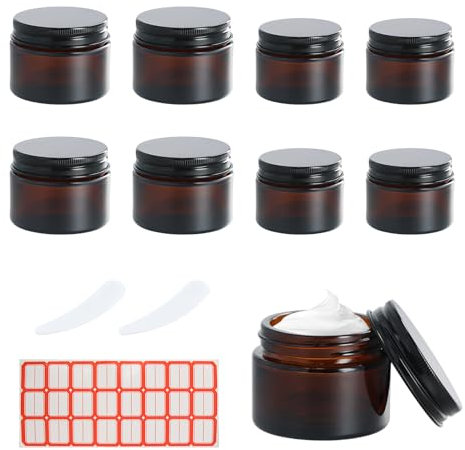 8 Pcs Pots Verre Ambre 20ml 30ml 50ml, Pots Cosmétique Vides, Protection UV, Récipient Cosmétiques Voyage avec Hermétique Couvercle et Cuillères et Étiquette, Bocaux Marron Crèmes Lotions (20ml+30ml)