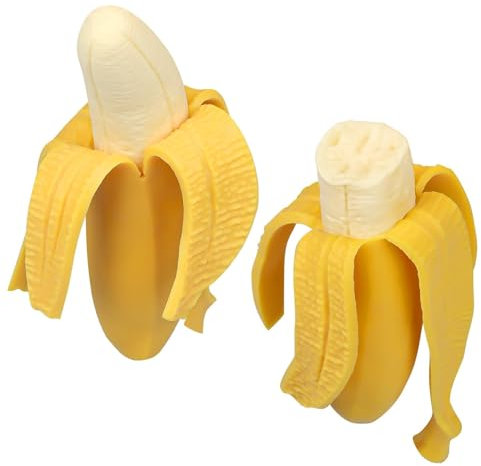 Anboor 2 Stück Bananen-Squishy-Stressball, Obst-Sensorbälle für Kinder und Erwachsene, Simulation Banane Stressabbau Stress Squeeze Fidget Spielzeug als Geburtstagsgeschenke