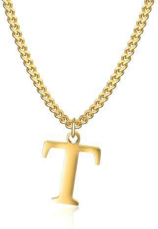 Symretie Goldkette mit Buchstaben T,14K Gold Vergoldet Initial Halskette,Edelstahl Kette mit T,Gold kettenanhänger kette für Damen Mädchen