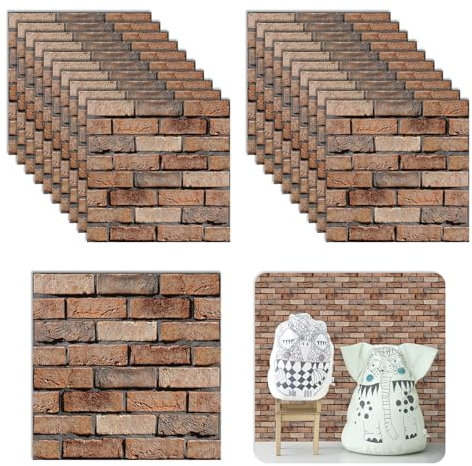 aupawdy 20 Pièce Papier Peint 3D Brique Adhesif Mural, Papier Peint Brique, 30 X 30 cm Pierre Autocollant Mural, Dalle PVC Adhesive Murale, Panneaux Muraux 3d, Panneau Revetement Mural Decoratif