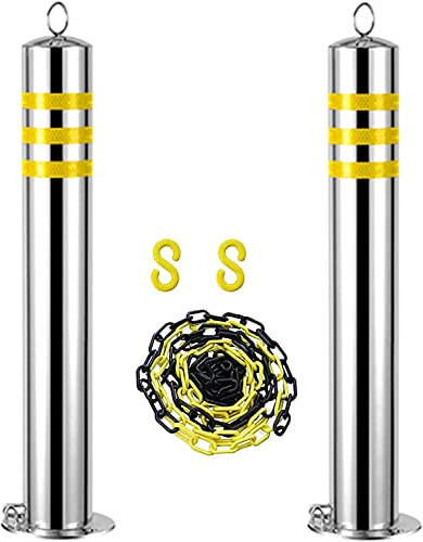 Paletto di sicurezza per guardrail di parcheggio riflettente per vialetto, paletto per dissuasore in confezione da 2 con catena in plastica e serratura, paletto per segnaletica di parcheggio in accia
