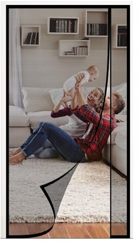 Apertura Laterale Zanzariera Magnetica per Porte 95x210cm - con Strisce Adesive e Chiodi da Fissaggio, Tenda Zanzariera Porta Ingresso Cortile, Chiusura Automatica,Nero