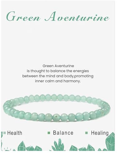 LOCCY Echtes Naturstein Armband für Damen, 4mm Perlenarmband Yoga Armband für Muttertag Geburtstag Valentinstag Geschenke für Mama Tochter Oma Enkelin Schwester (Grüner Aventurin)
