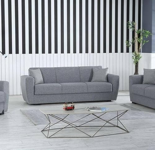 Dmora Escobar, lineares Schlafsofa für 3-Sitzer, aus gepolstertem Stoff, mit Click-Klack-Öffnung, 223 x 84 x 80 cm, Grau