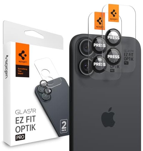 Spigen Glas.tR EZ Fit Optik Pro Tempered Glass Camera Lens Protector for iPhone 16, iPhone 16 Plus - Black (2 Pack)