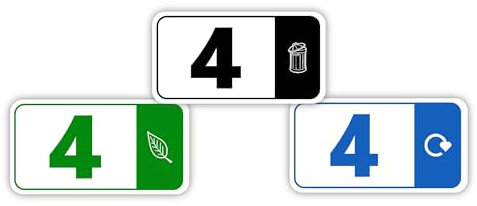 3 x Mülltonnennummern für Mülltonnen, 1-99 Mülleimer Icon Design Mülltonnenaufkleber, 3 Farben, 10 cm x 19 cm, Aufkleber für Mülltonnen, selbstklebende Mülltonnennummern, wetterfeste