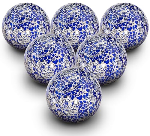 Quancru 6 Stück 6cm Mosaik Glas Kugel Dekorative Kugeln aus massivem Glas Haus Dekoration DIY Hochzeit Weihnachten Party Tisch Ornamente - Blau