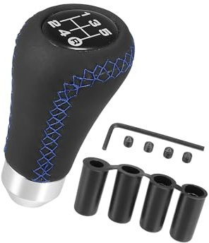 Hihaha Black 5 Speed Auto Car Gear Lever Shifter Manual Stick Shift Knob | Universal, PU Leather, Blue Stitches, Durable Material