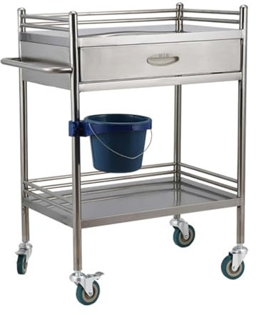 Hochwertiger medizinischer Laborwagen aus Edelstahl mit 2 Ebenen und Schublade – zuverlässiger Rollwagen for Labore, Krankenhäuser und Kliniken – Maximale Tragkraft 100 kg – Bequeme und vielseitige Au