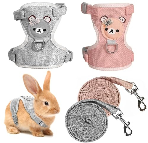 Amexo 2 Stück Geschirr und Leine verstellbar für Kaninchen, Hund, Hamster, Katze und Kleintiere (1-4 kg)