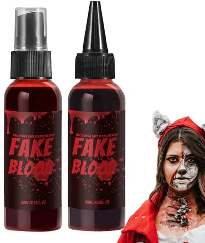 Fake Blood Liquid Set, Fake Blood Spray 60ml, Halloween Red Fake Blood Liquid, Halloween Washable Fake Blood Makeup For Clothes, Zombie, Vampire Cosplay, Dress Up Face Blood, Body Paint Liquid Latex