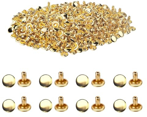 200 Stück Leder Nieten Set, 8mm Ledernieten mit Gürtelnieten Kappe doppelter runder röhrenförmige Metallnieten, Doppelkappe Hohlnieten für DIY Lederhandwerk Kleidung Reperatur Dekoration (Gold)