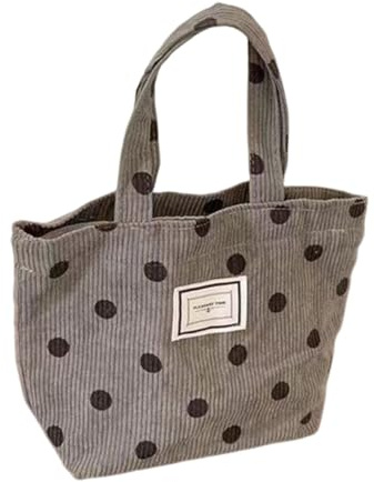 Muzrunq Süße Einkaufstasche für Mädchen Cord -Handtasche mit kleinem Punkt Retro -Einkaufstasche Bento Lunchbag 30 * 21 * 10 Grey Girls Einkaufstasche, Cord -Tasche Tasche