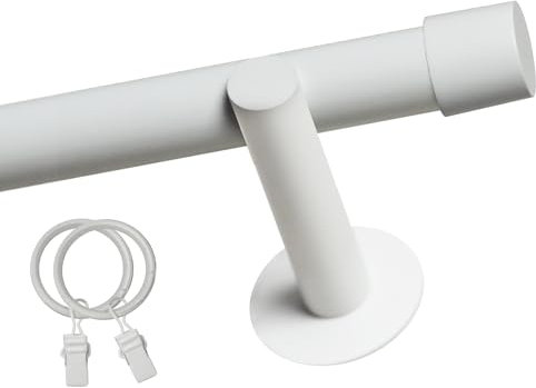 Voppi Gardinenstange 19mm 360cm aus Stahl weiß Single Loft modern mit Raffröschen für Fenstervorhänge Gardinen für jeden Raum