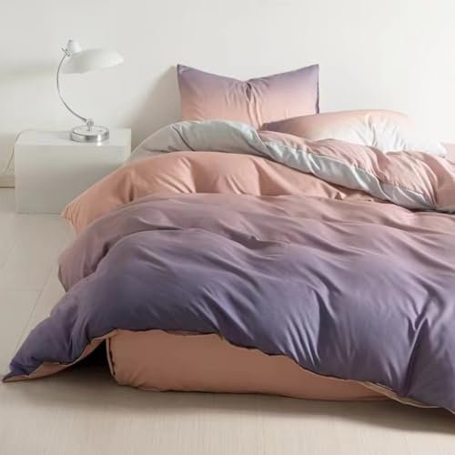 Soifox Bettwäsche 155x220 Lila-Rosa - Bettgarnitur Bettwäsche Sets Microfaser Bettbezug 155 x 220cm mit Kissenbezug Bügelfrei & Knitterfrei Modern Deckenbezug mit Reißverschluss