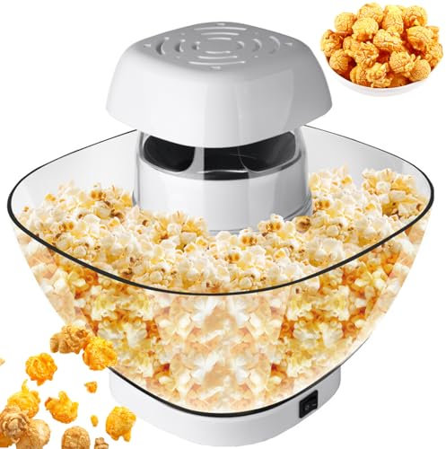Electric popcorn maker, 1200W popcorn maker machine with Hot Air Circulation, Oil-free cooking, Removable Serving Bowl, Even heating, One Touch popcorn machine for kids, Home, Party white
