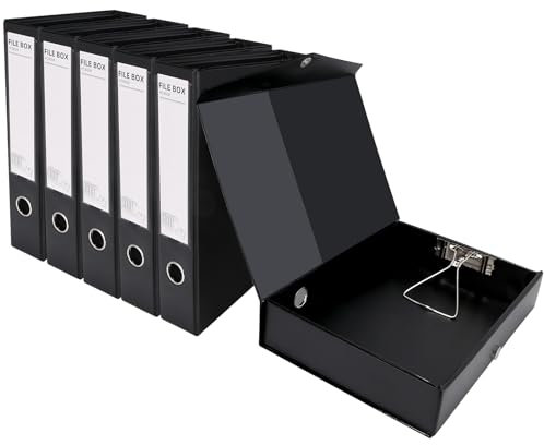 DONGLI 6 Pack Box Files A4 with Clip,65mm Spine,PVC Foldable Document Archiving Boxes for Office School - Black