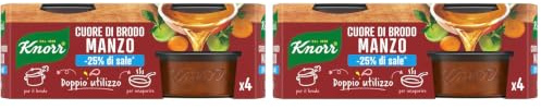 Knorr Cuore di Brodo Manzo, Pronto da Diluire, con -25% di Sale^, con Verdure da Agricoltura Sostenibile, Senza Glutine, Senza Glutammato*, Senza Conservanti, 4 Vaschette da 28g
