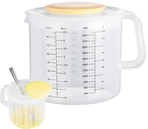 Dreuhuing Brocca graduata, caraffa graduata da cucina, brocca graduata con coperchio e manico, pentola di miscelazione da 2400 ml, trasparente per cottura, strumento di misurazione da cucina