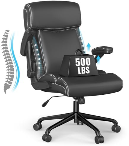 ralex-chair Big and Tall Chefsessel Bürostuhl, ergonomischer Relax-Computerstuhl, hohe Rückenlehne, Leder, Chefsessel mit hochklappbaren Armlehnen und Verstellbarer Höhe (schwarz)