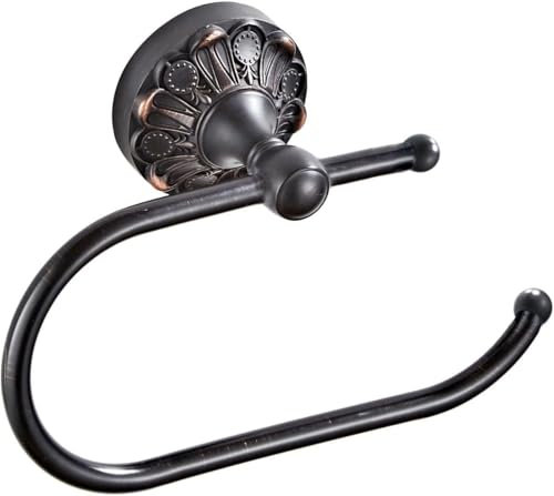 CALUCAB Antique Brass Toilet Roll Holder Brush Bronze Wall Mounted Toilet Roll Holder Open Arm Towel Holder Tissue Roll Holder for Bathroom Kitchen (Oil Matte Black)