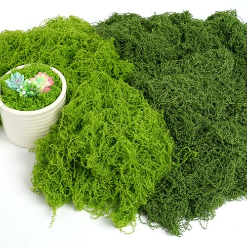 OFFCUP 100g Kunstmoos zum Dekorieren Künstliches Moos Deko Moos zum Basteln Kunstmoos zum Basteln Kunst Moos Fake Dekomoos Deko Ostern für Wand Krippe Aquarium Modellbau (Dunkelgrün + Hellgrün)