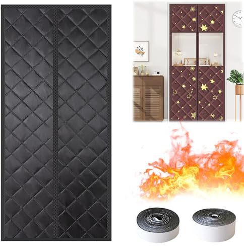 Rideau de porte magnétique d'hiver à isolation thermique pour chambre à coucher, cuisine, salle de bains, économie d'énergie, réduction du bruit, installation facile (style-D, 100 x 220 cm)