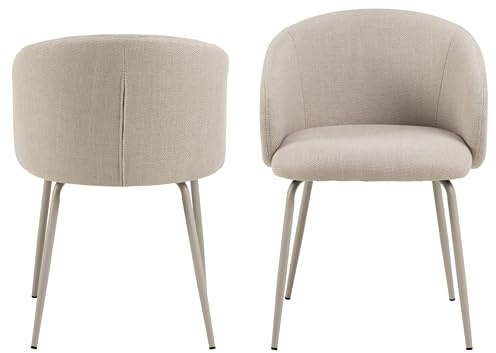 Esszimmerstuhl >Eleanor< 2er-Set mit Armlehnen, Stoffbezug in Beige, pulverbeschichtetes Stahlgestell in Grau-beige, hoher Sitzkomfort & langlebige Qualität, modern & robust, 55,5x79x55cm (BxHxT).