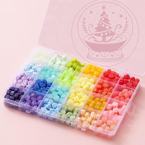 Wax Seal Beads with Stamp, 600Pcs Cat Paw Wax Sealing Beads Kit with a Christmas Tree Snow Globe Style Stamp for Invitations Gift Wrapping Envelopes Cards 24 Colours