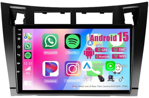 9 Pollici Android 15 Autoradio 2 Din per Toyota Yaris 2007-2011 con Bluetooth Senza fili CarPlay GPS Navi Telecamera Posteriore Comandi al volante(T700 [8+256G])