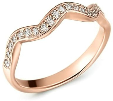 Gualiy Womens 14K Gold Rings, Rose Gold Wedding Ring Wave Shape with Diamond Engagement Rings Size V 1/2