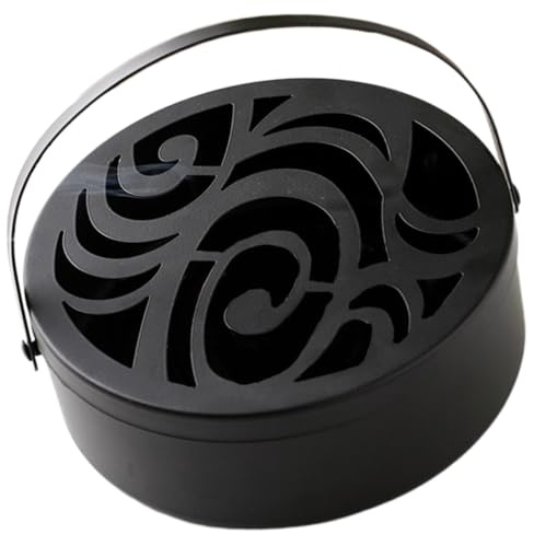 WATIIFUFU Portable Fireproof Incense Box Iron Mosquito Coil Holder with Cover and Inner Stand, Black Hollow out Pattern Design for Home and Outdoor Use