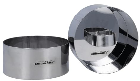 EUROHOME Dessertringe 2er Set mit Deckelschieber - Vielseitige Tartelette Förmchen aus rostfreiem Edelstahl - Servierringe für Törtchen und mehr - Backform für professionelle Desserts und Vorspeisen