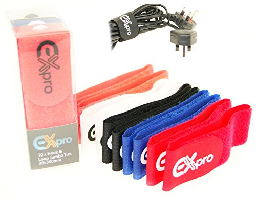 Ex-Pro® Super Size XL Reusable Hook & Loop Self-Gripping Cable Ties 300mm x 38mm - 10 Pack Coloured