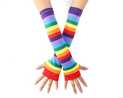 Neon Rainbow Gay Pride LGBTQ+ Arm Warmers Sleeve Fingerless Gloves