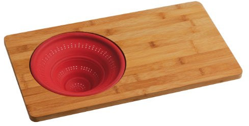 Premier Housewares 1103944 Tagliere con Scolapasta Pieghevole in Silicone, bambù