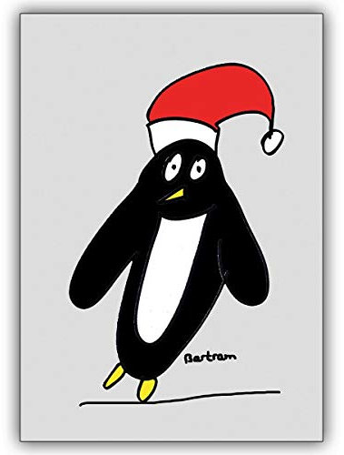 Kartenkaufrausch 4 Stück im Set: Comic Weihnachtskarte: Der Pinguin mit Nikolaus Mütze • weihnachtliches Grußkarten Set mit Umschlägen zum Fest der Liebe für Familie und Freunde