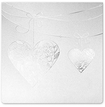 Einladungskarten Hochzeit Pearl weiß Silber Herzen Einladungen 3- er Set F1031